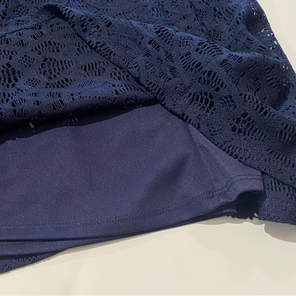 Tiana B. Sleeveless Pleated Lace A Line Navy Blue Mini Dress Women's Size 10 - Picture 8 of 16